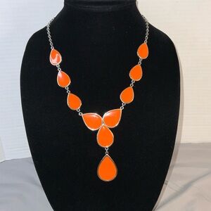 Charming Charlie Reversible Orange and Cream Drop statement necklace 17” Boho